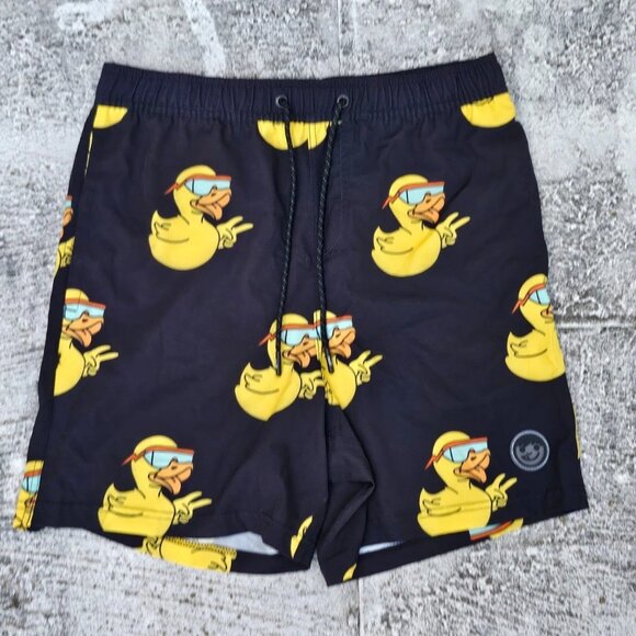 Neff Men Shorts Black Elastic Waist DUCKS Graphic Swim Trunk Size L 36-38 NWT - Picture 1 of 9